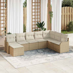 Garten-Sofa-Set mit Kissen 8 pcs Beige und Weiß Poly Rattan