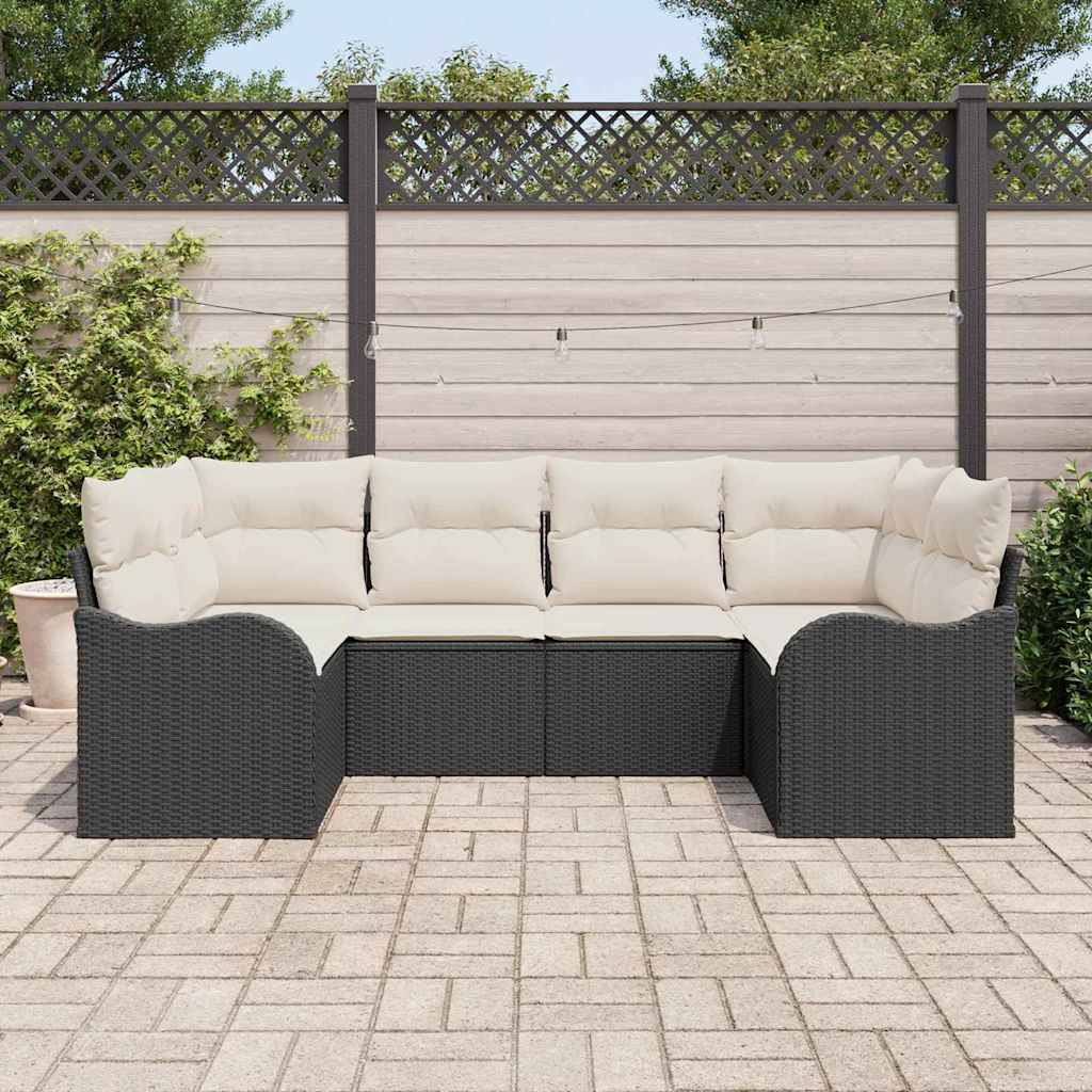 Garten-Sofa-Set mit Speicher 6 pcs Schwarz und Weiß Poly Rattan