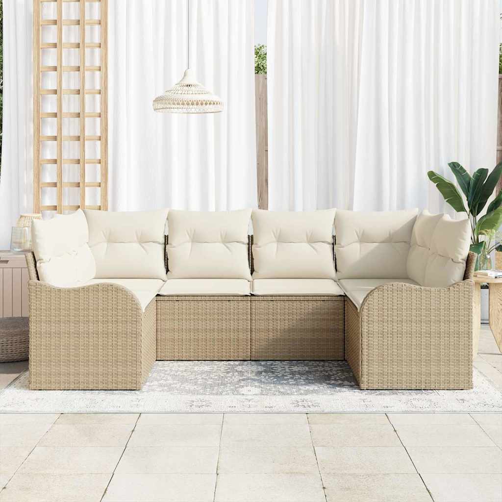 Garten-Sofa-Set mit Speicher 6 pcs Beige und Weiß Poly Rattan