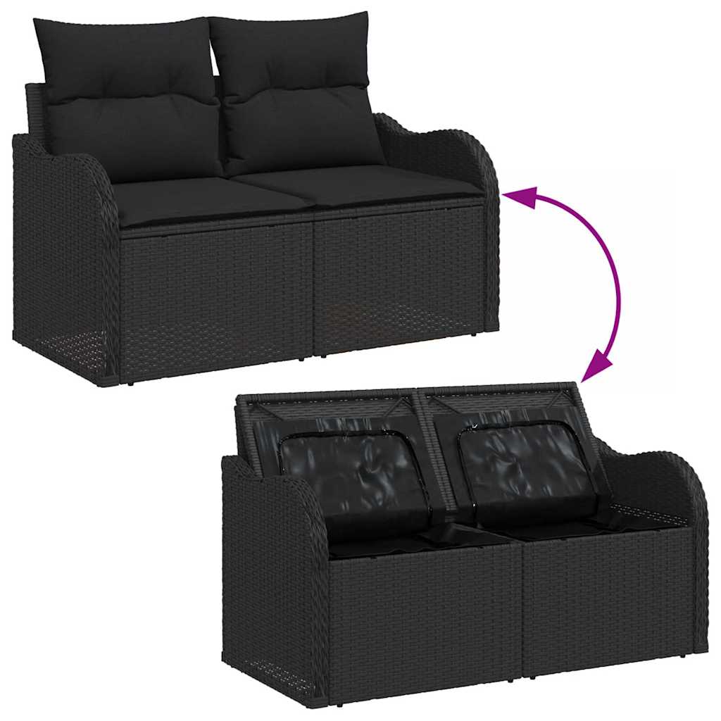 Garten-Sofa-Set mit Speicher 6 pcs Schwarz Poly Rattan