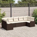 Garten-Sofa-Set mit Speicher 7 pcs Braun und Weiß Poly Rattan