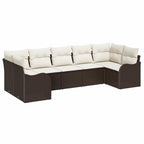 Garten-Sofa-Set mit Speicher 7 pcs Braun und Weiß Poly Rattan
