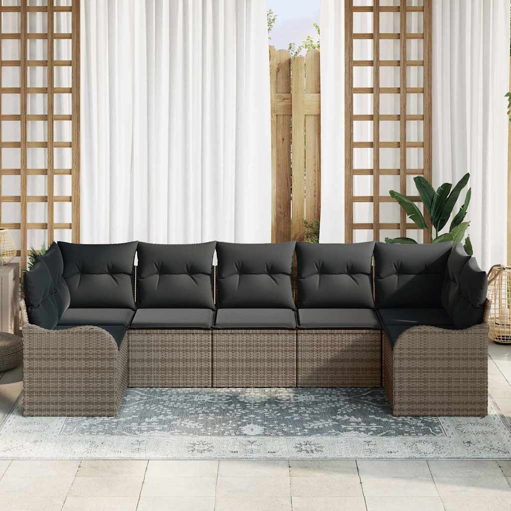 Garten-Sofa-Set mit Speicher 7 pcs Grau Poly Rattan
