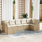 Garten-Sofa-Set mit Speicher 7 pcs Beige und Weiß Poly Rattan