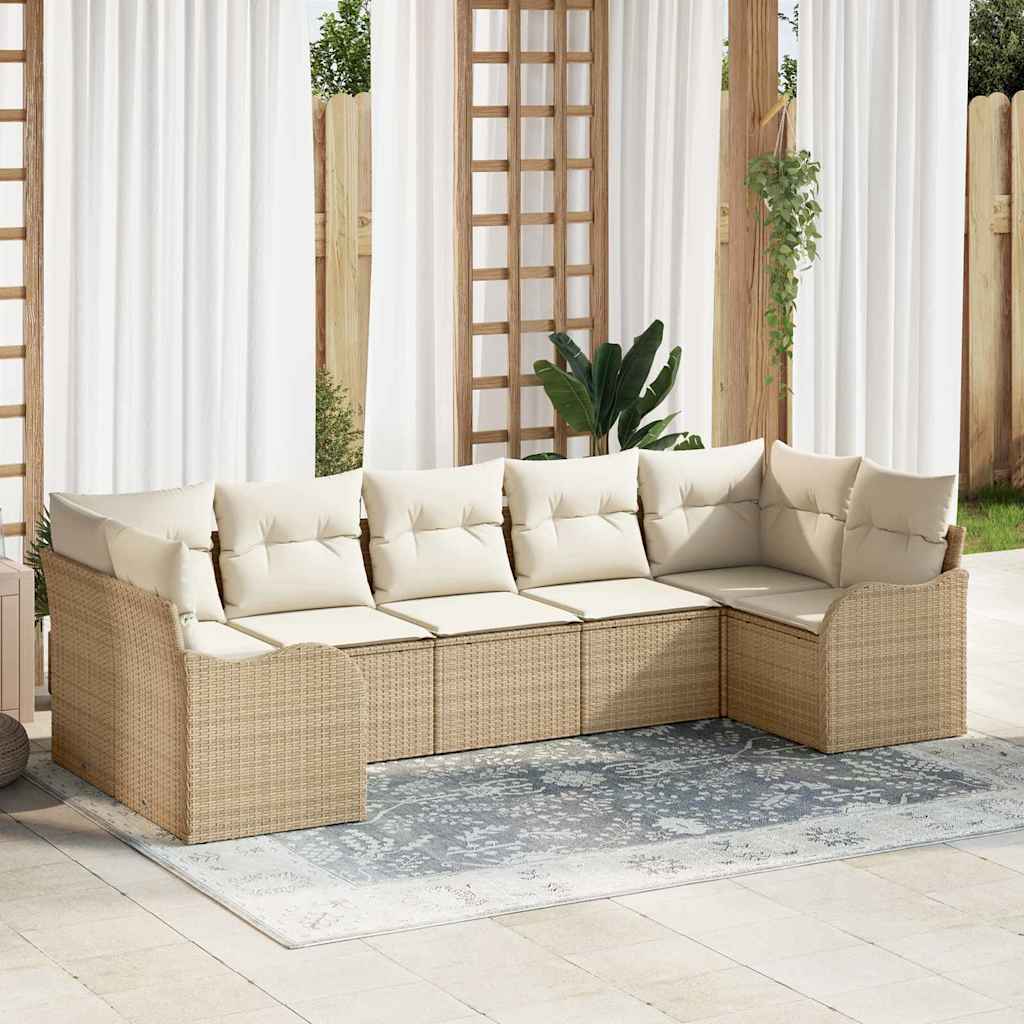 Garten-Sofa-Set mit Speicher 7 pcs Beige und Weiß Poly Rattan