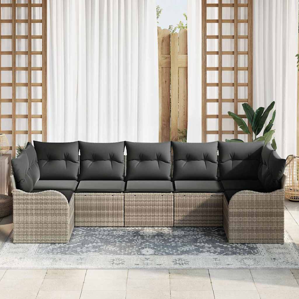 Garten-Sofa-Set mit Speicher 7 pcs Hellgrau Poly Rattan