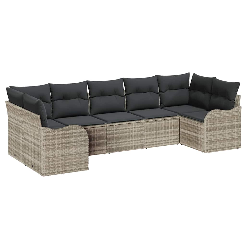 Garten-Sofa-Set mit Speicher 7 pcs Hellgrau Poly Rattan