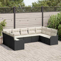 Gartensofa-set mit Speicher 9 pcs Schwarz und Weiß Poly-Rattan