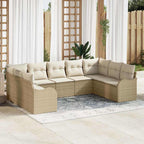 Gartensofa-set mit Speicher 9 pcs Beige und Weiß Poly-Rattan