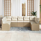 Gartensofa-set mit Speicher 9 pcs Beige und Weiß Poly-Rattan