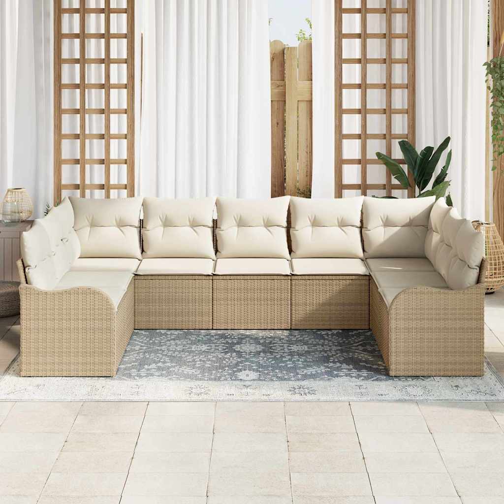 Gartensofa-set mit Speicher 9 pcs Beige und Weiß Poly-Rattan