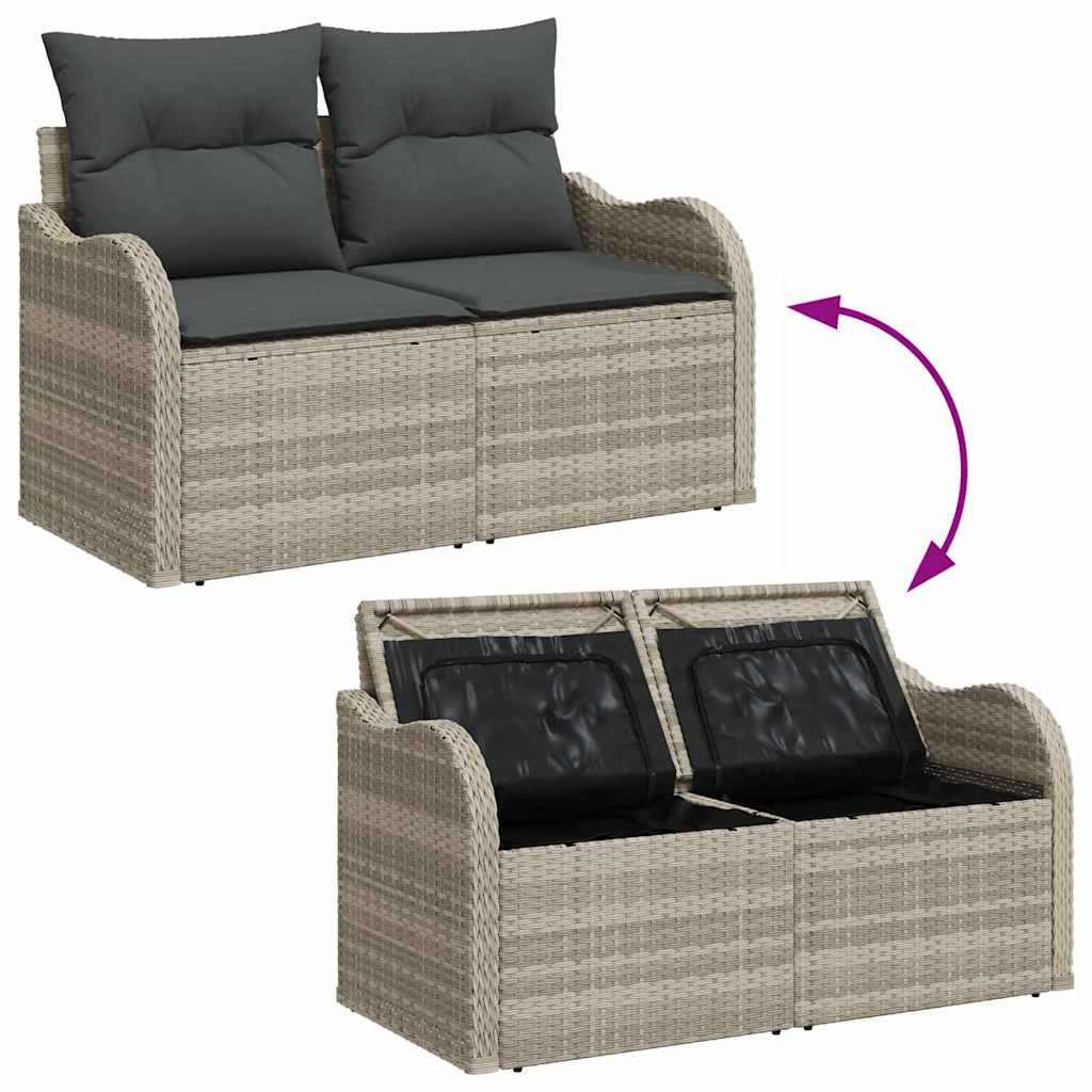 Gartensofa-set mit Speicher 9 pcs Hellgrau Poly-Rattan