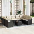 Garten-Sofa-Set mit Kissen 10 pcs Schwarz und Weiß Poly Rattan