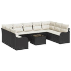 Garten-Sofa-Set mit Kissen 10 pcs Schwarz und Weiß Poly Rattan
