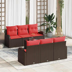 Gartensofa-set mit Speicher 7 pcs Beige und Rot Poly-Rattan