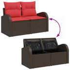 Gartensofa-set mit Speicher 7 pcs Beige und Rot Poly-Rattan