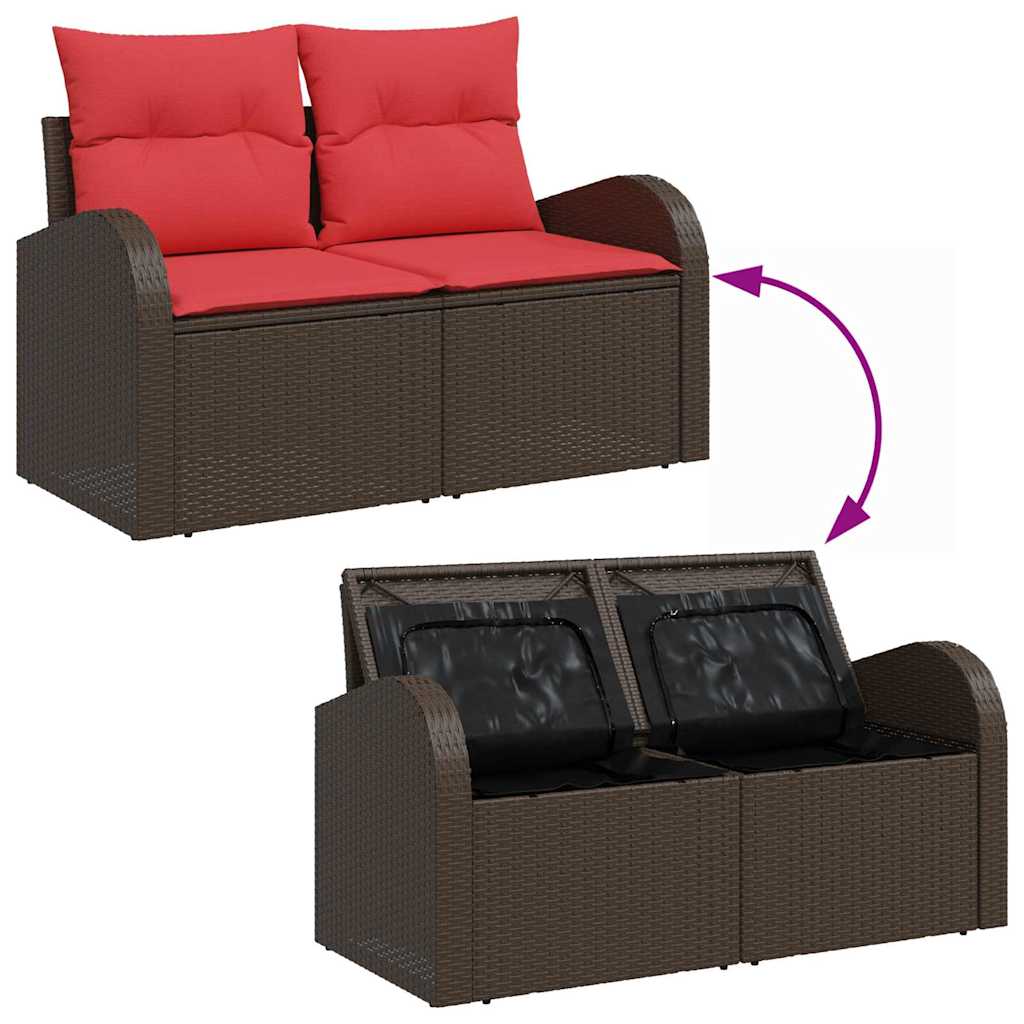 Gartensofa-set mit Speicher 7 pcs Beige und Rot Poly-Rattan