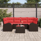 Gartensofa-set mit Speicher 7 pcs Beige und Rot Poly-Rattan