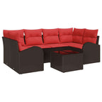 Gartensofa-set mit Speicher 7 pcs Beige und Rot Poly-Rattan