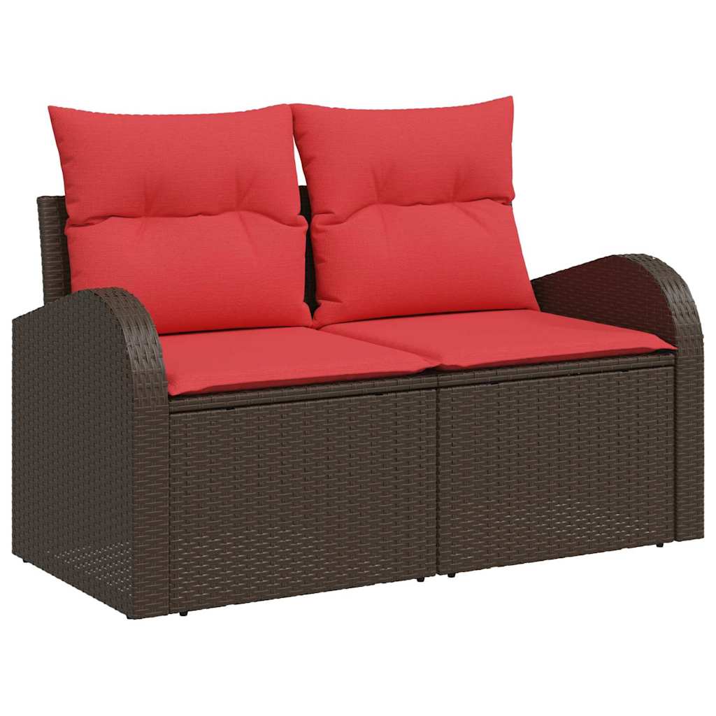 Sofa Set mit Kissen 9 pcs Beige und Rot Poly-Rattan