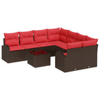 Sofa Set mit Kissen 9 pcs Beige und Rot Poly-Rattan