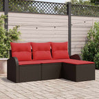 Sofa Set mit Kissen 4 pcs Braun und Rot Poly-Rattan