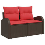 Sofa Set mit Kissen 4 pcs Braun und Rot Poly-Rattan