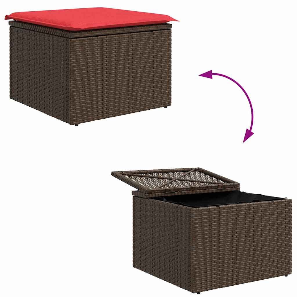 Sofa Set mit Kissen 5 pcs Braun und Rot Poly-Rattan