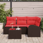 Gartensofa-set mit Kissen 5 pcs Braun und Rot Poly-Rattan