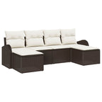 Sofa Set mit Kissen 6 pcs Braun und Weiß Poly-Rattan