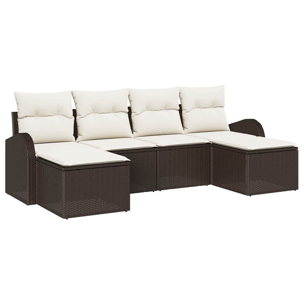 Sofa Set mit Kissen 6 pcs Braun und Weiß Poly-Rattan