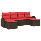 Sofa Set mit Kissen 6 pcs Braun und Rot Poly-Rattan