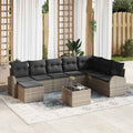 Sofa Set mit Kissen mit Speicher 9 pcs Grau Poly-Rattan