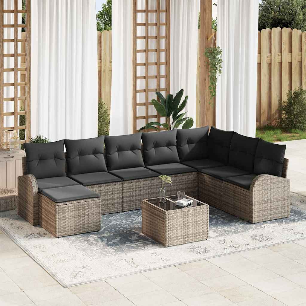 Sofa Set mit Kissen mit Speicher 9 pcs Grau Poly-Rattan