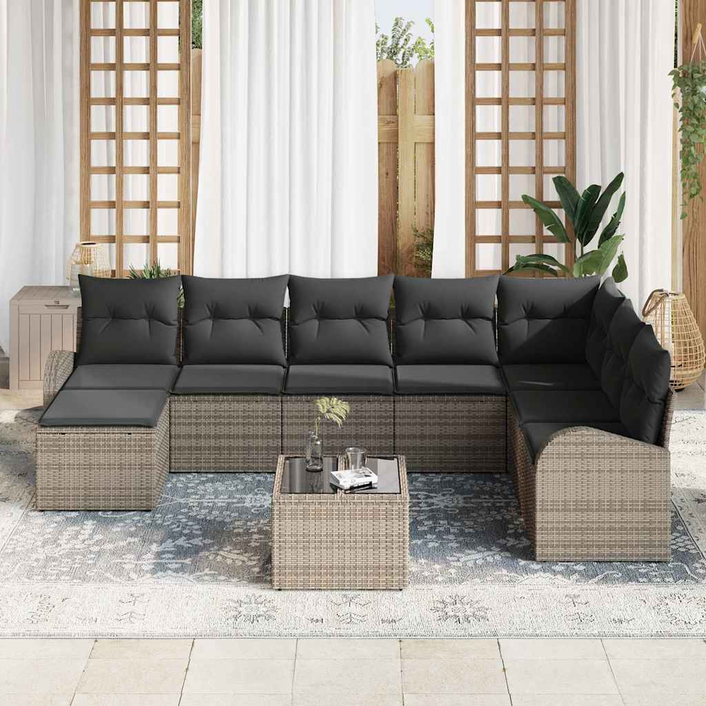 Sofa Set mit Kissen mit Speicher 9 pcs Grau Poly-Rattan
