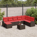 Sofa Set mit Kissen 9 pcs Braun und Rot Poly-Rattan