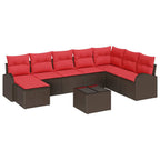 Sofa Set mit Kissen 9 pcs Braun und Rot Poly-Rattan