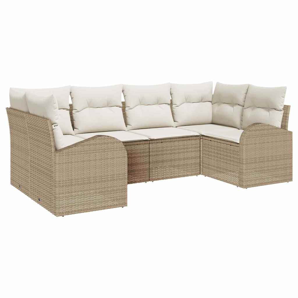 Gartensofa-set mit Kissen 6 pcs Beige und Weiß Poly-Rattan