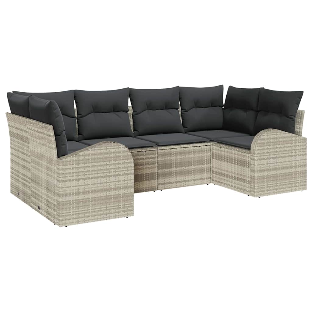 Gartensofa-set mit Kissen 6 pcs Hellgrau Poly-Rattan