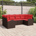 Gartensofa-set mit Kissen 6 pcs Braun und Rot Poly-Rattan