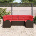 Gartensofa-set mit Kissen 6 pcs Braun und Rot Poly-Rattan