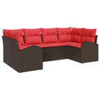 Gartensofa-set mit Kissen 6 pcs Braun und Rot Poly-Rattan