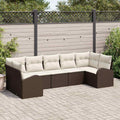 Gartensofa-set mit Kissen 7 pcs Braun und Weiß Poly-Rattan