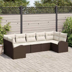 Gartensofa-set mit Kissen 7 pcs Braun und Weiß Poly-Rattan