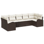 Gartensofa-set mit Kissen 7 pcs Braun und Weiß Poly-Rattan