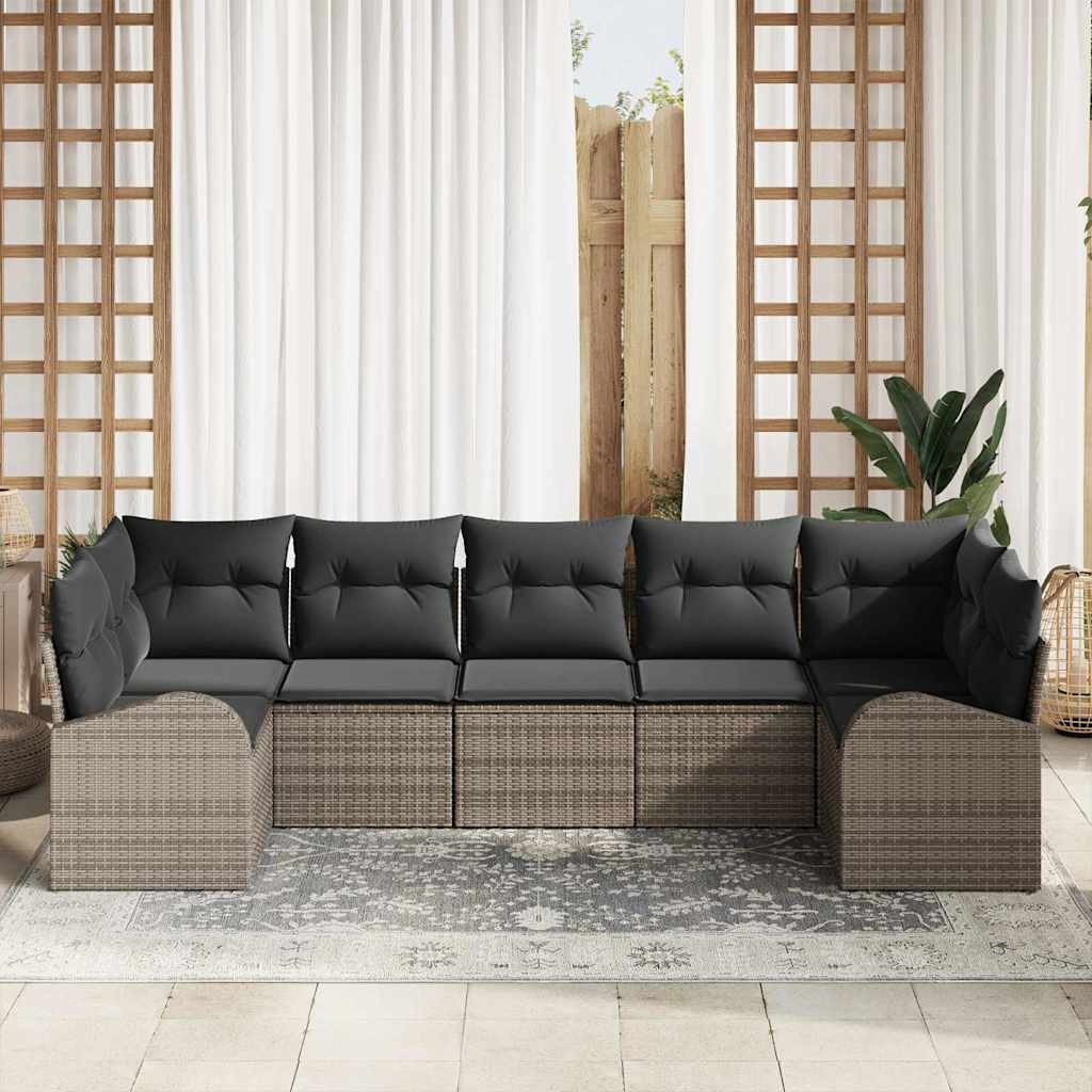 Gartensofa-set mit Kissen mit Speicher 7 pcs Grau Poly-Rattan