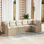 Gartensofa-set mit Kissen 7 pcs Beige und Weiß Poly-Rattan