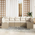 Gartensofa-set mit Kissen 7 pcs Beige und Weiß Poly-Rattan