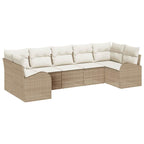 Gartensofa-set mit Kissen 7 pcs Beige und Weiß Poly-Rattan