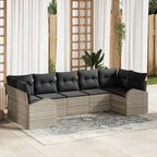 Gartensofa-set mit Kissen 7 pcs Hellgrau Poly-Rattan